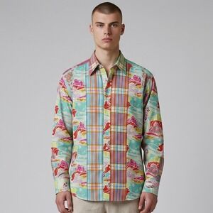 Robert Graham Shirt Mens Medium Multicolor‎ Patchwork Long Sleeve Cotton Casual